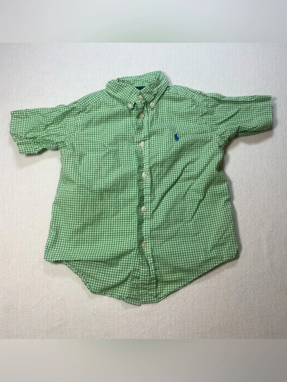 Ralph Lauren Green Gingham Short-Sleeve Button-Down Shirt size 4/4T